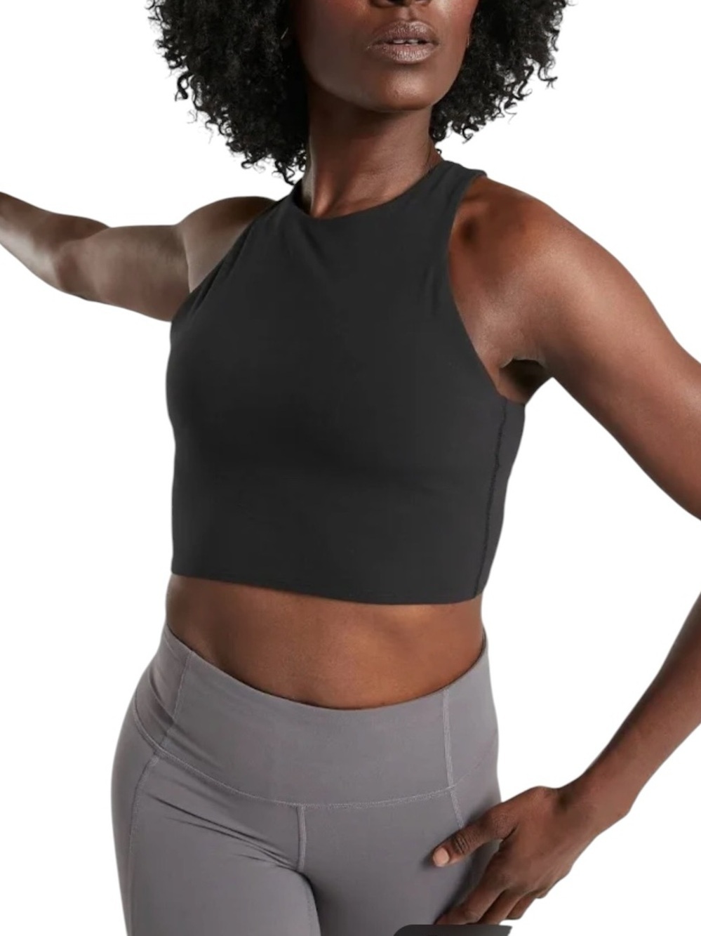 Athleta - NWT Conscious Crop PowerVita Black Racerback Crop Tank Bra Top Sz S